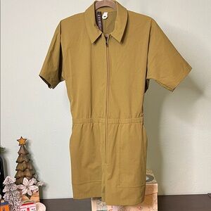 Lululemon Lab Zip Front Collared Romper Size 8 Bronze Green LW1DHPS 22-2 D4 $85